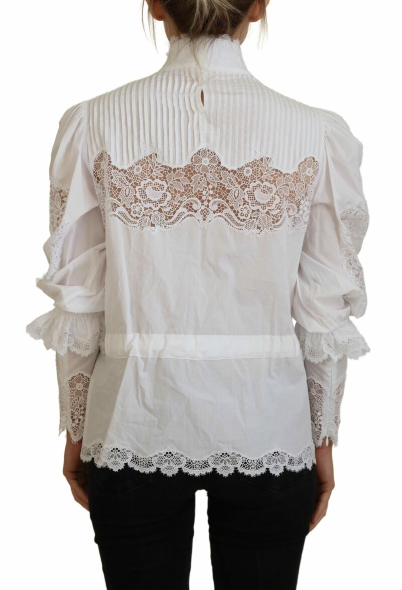 Dolce & Gabbana Elegant White Lace Trim Cotton Blouse - Image 3