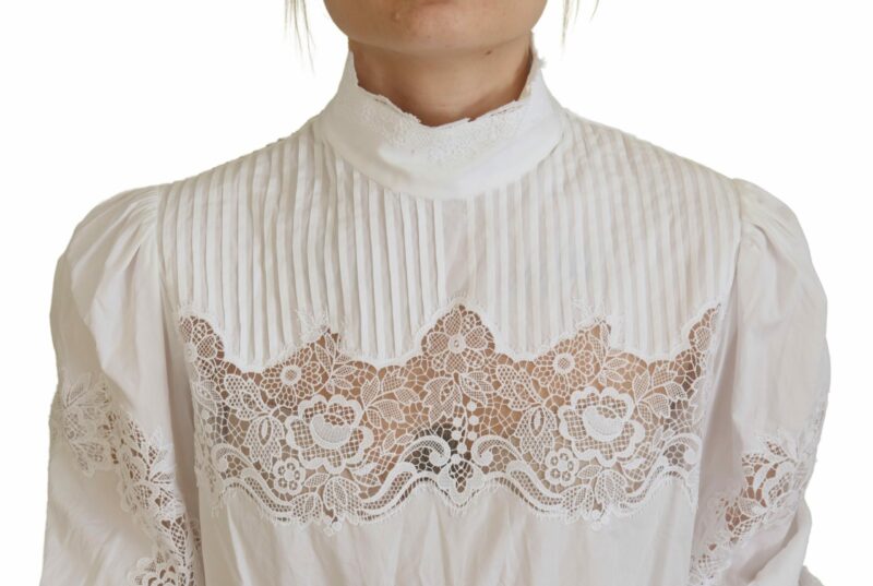 Dolce & Gabbana Elegant White Lace Trim Cotton Blouse - Image 4