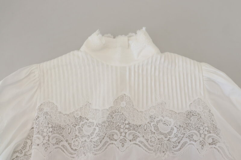 Dolce & Gabbana Elegant White Lace Trim Cotton Blouse - Image 5
