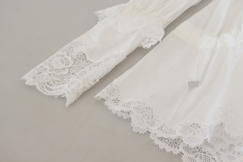 Dolce & Gabbana Elegant White Lace Trim Cotton Blouse - Image 6