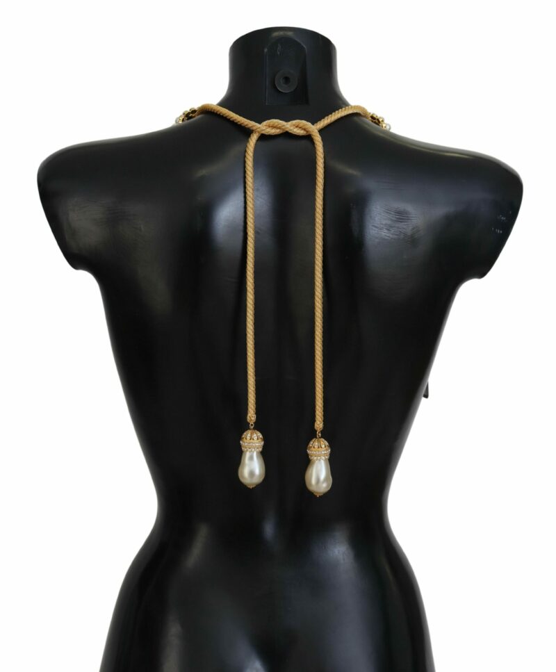 Dolce & Gabbana Elegant Gold Brass Pearl Statement Necklace - Image 3