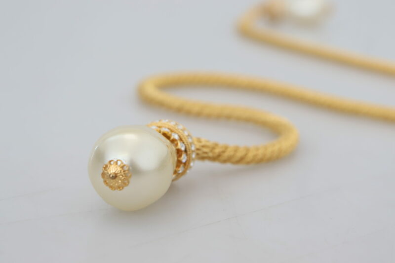 Dolce & Gabbana Elegant Gold Brass Pearl Statement Necklace - Image 7