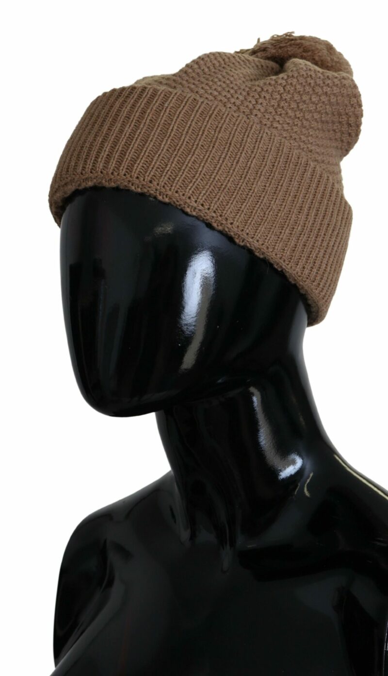 Dolce & Gabbana Elegant Camel Knit Beanie with Fur Accent - Image 2