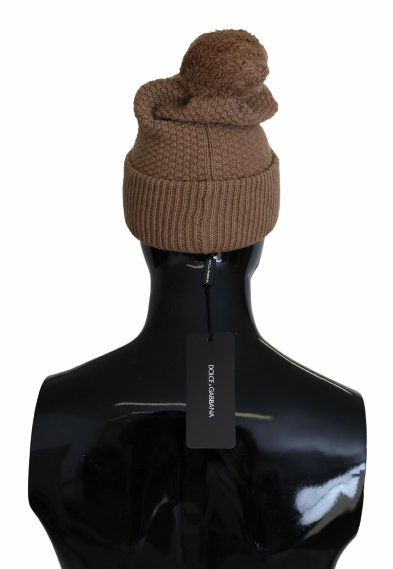 Dolce & Gabbana Elegant Camel Knit Beanie with Fur Accent - Image 3