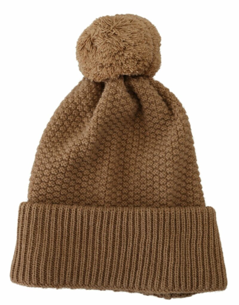 Dolce & Gabbana Elegant Camel Knit Beanie with Fur Accent - Image 4