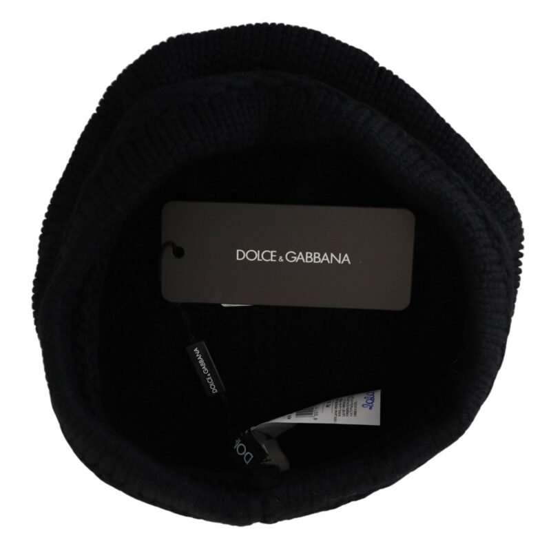Dolce & Gabbana Elegant Black Virgin Wool Beanie Hat - Image 4