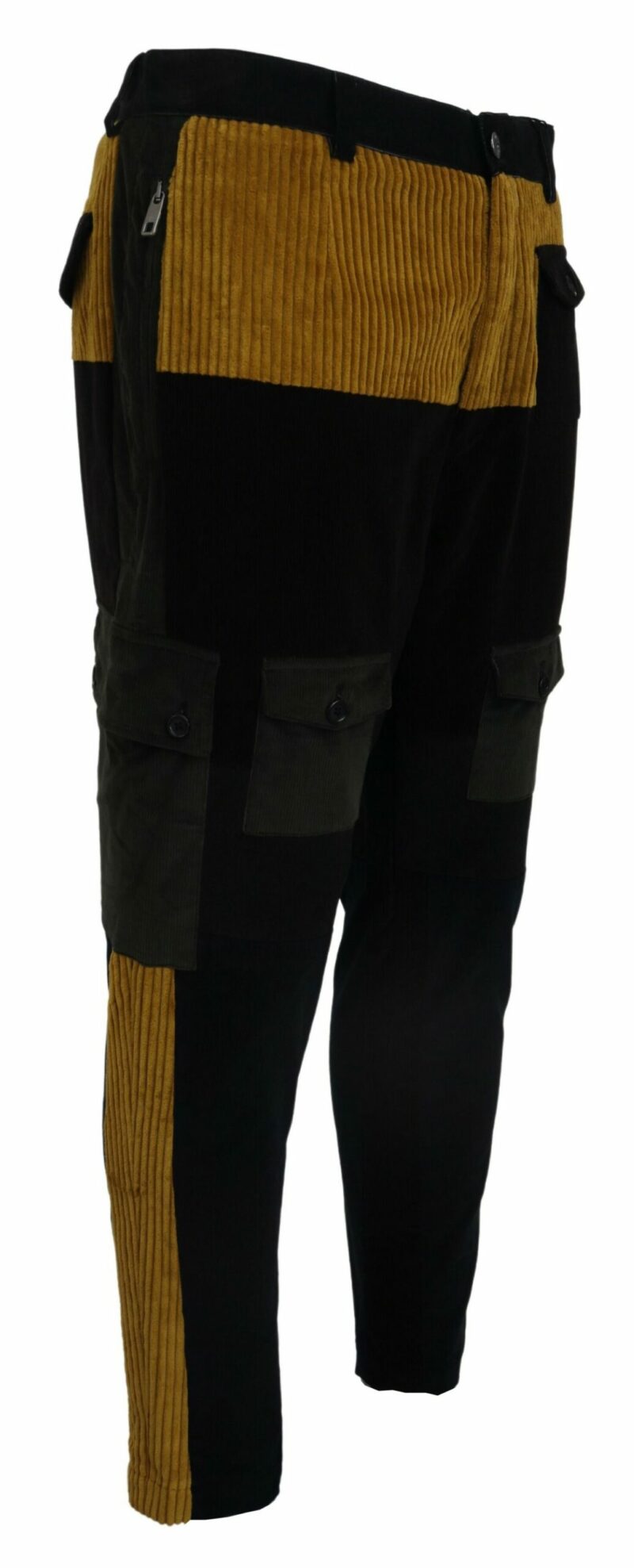 Dolce & Gabbana Elegant Black Tapered Trousers with Yellow Accent - Image 2