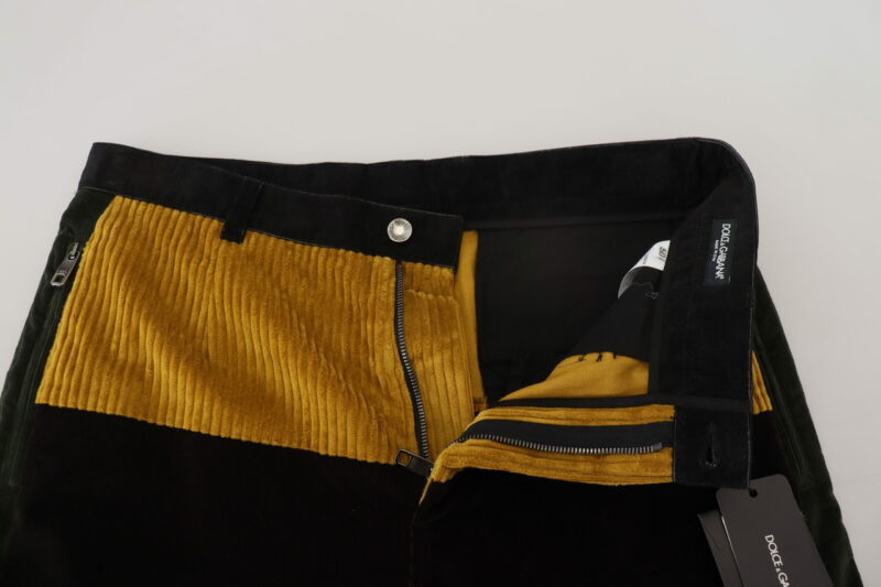 Dolce & Gabbana Elegant Black Tapered Trousers with Yellow Accent - Image 4