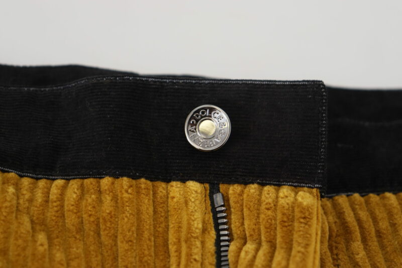 Dolce & Gabbana Elegant Black Tapered Trousers with Yellow Accent - Image 6