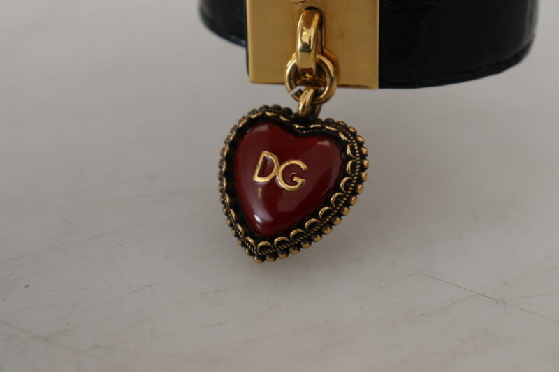 Dolce & Gabbana Elegant Black Leather Gold Detail Bracelet - Image 5