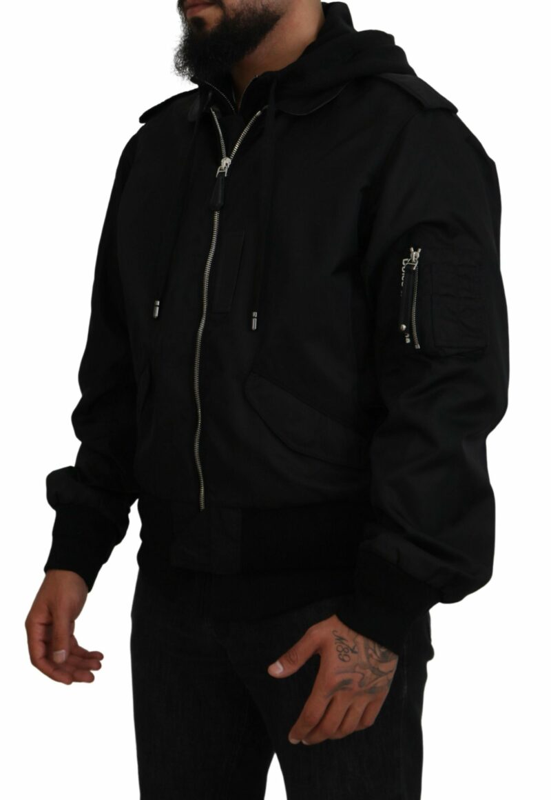 Dolce & Gabbana Sleek Black Hooded Bomber Jacket - Image 2