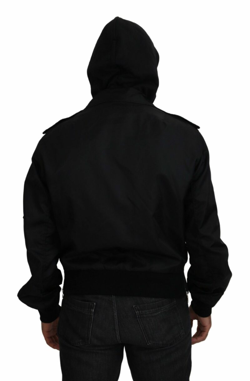Dolce & Gabbana Sleek Black Hooded Bomber Jacket - Image 3