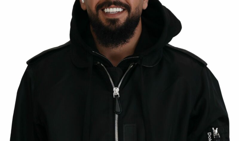 Dolce & Gabbana Sleek Black Hooded Bomber Jacket - Image 4
