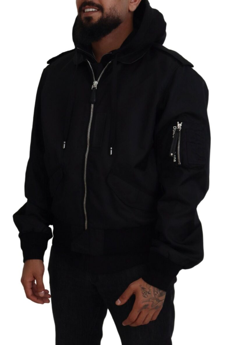 Dolce & Gabbana Sleek Black Hooded Bomber Jacket - Image 5