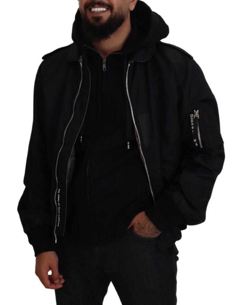 Dolce & Gabbana Sleek Black Hooded Bomber Jacket - Image 7