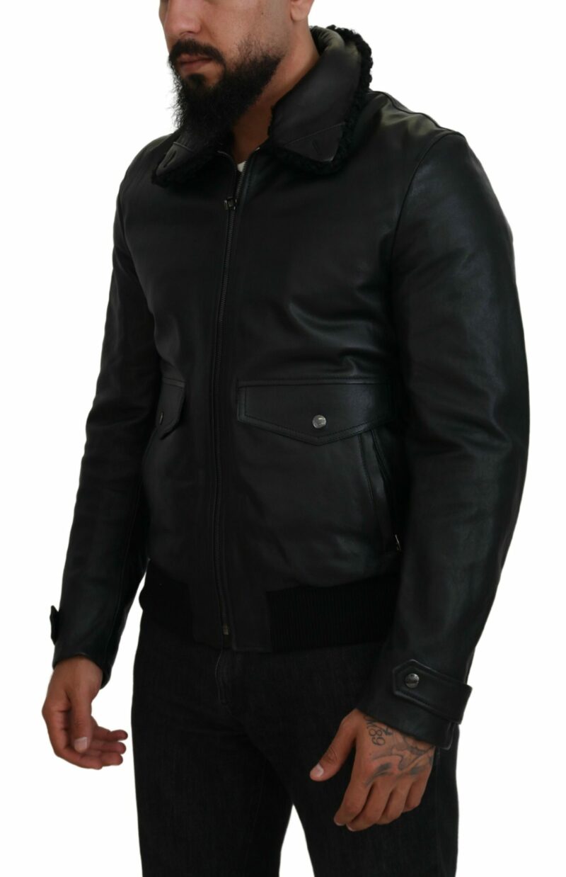 Dolce & Gabbana Chic Black Leather Silk-Lined Jacket - Image 2