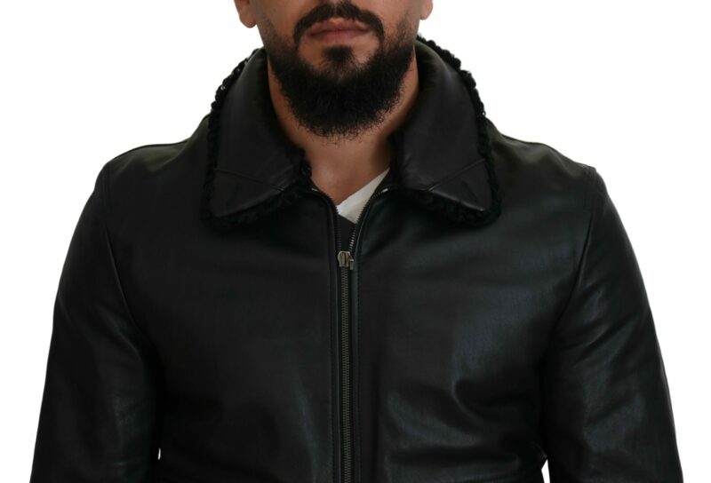 Dolce & Gabbana Chic Black Leather Silk-Lined Jacket - Image 4