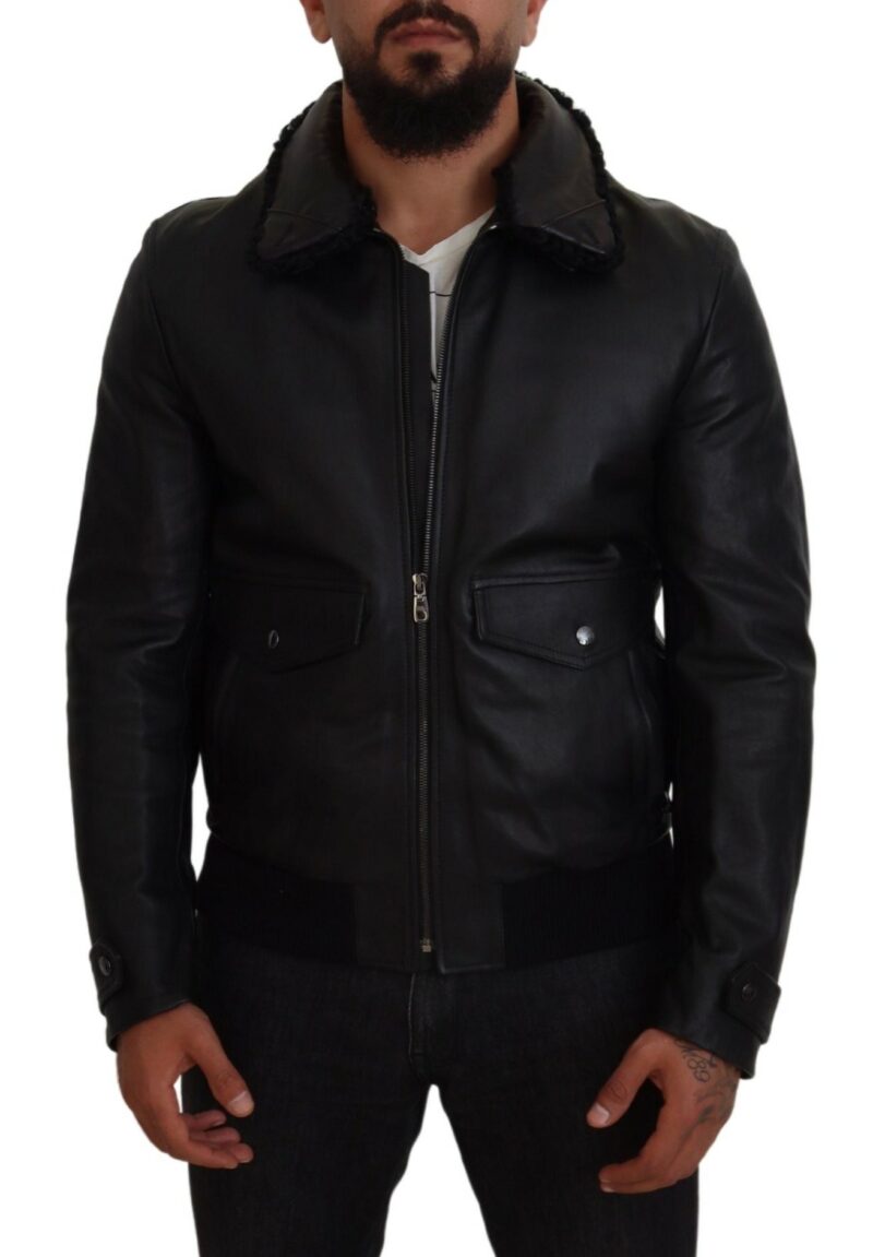 Dolce & Gabbana Chic Black Leather Silk-Lined Jacket - Image 5