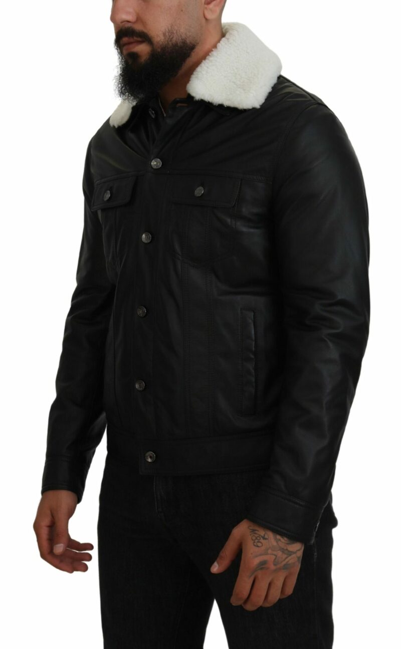 Dolce & Gabbana Elegant Black Leather Bomber Jacket - Image 2