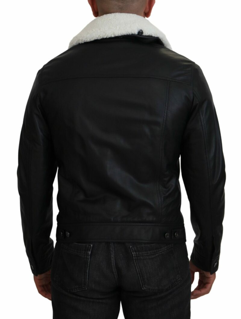 Dolce & Gabbana Elegant Black Leather Bomber Jacket - Image 3