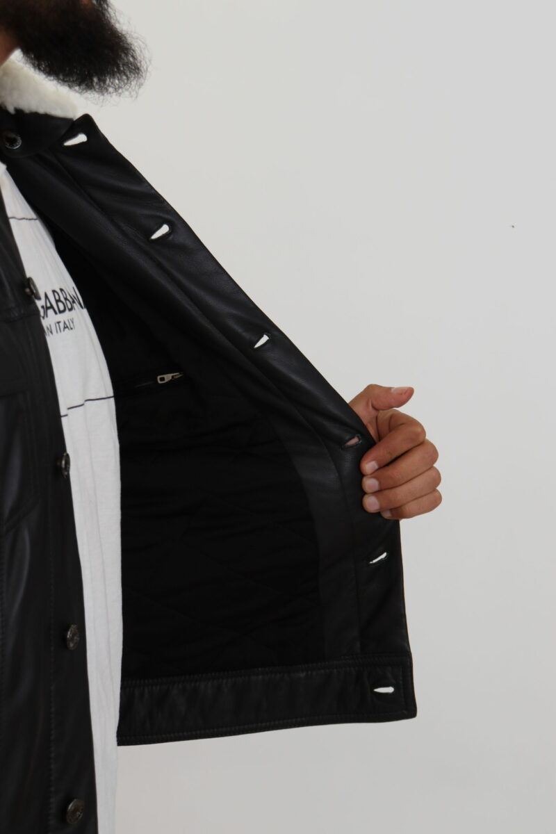 Dolce & Gabbana Elegant Black Leather Bomber Jacket - Image 6