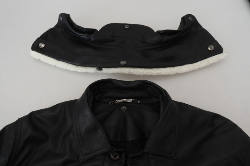 Dolce & Gabbana Elegant Black Leather Bomber Jacket - Image 8