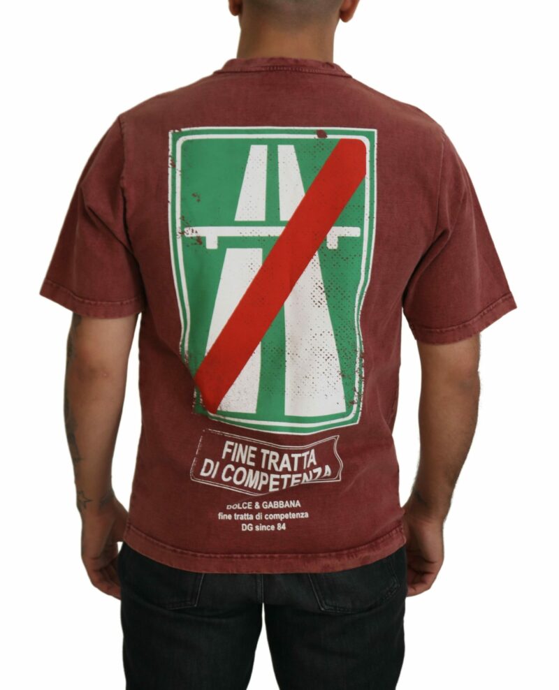 Dolce & Gabbana Elegant Maroon Printed Cotton Tee - Image 3