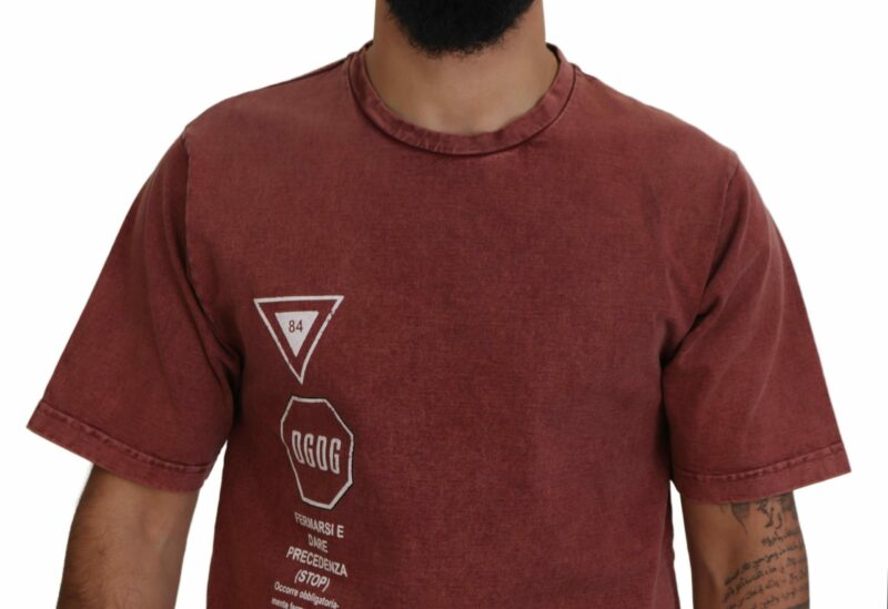 Dolce & Gabbana Elegant Maroon Printed Cotton Tee - Image 4
