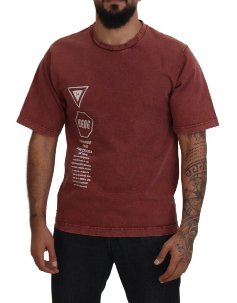 Dolce & Gabbana Elegant Maroon Printed Cotton Tee - Image 5