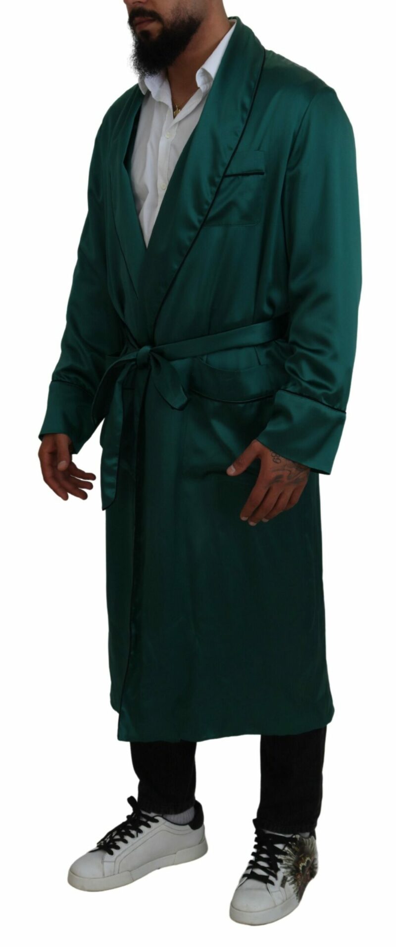 Dolce & Gabbana Elegant Silk Robe in Lush Green - Image 2