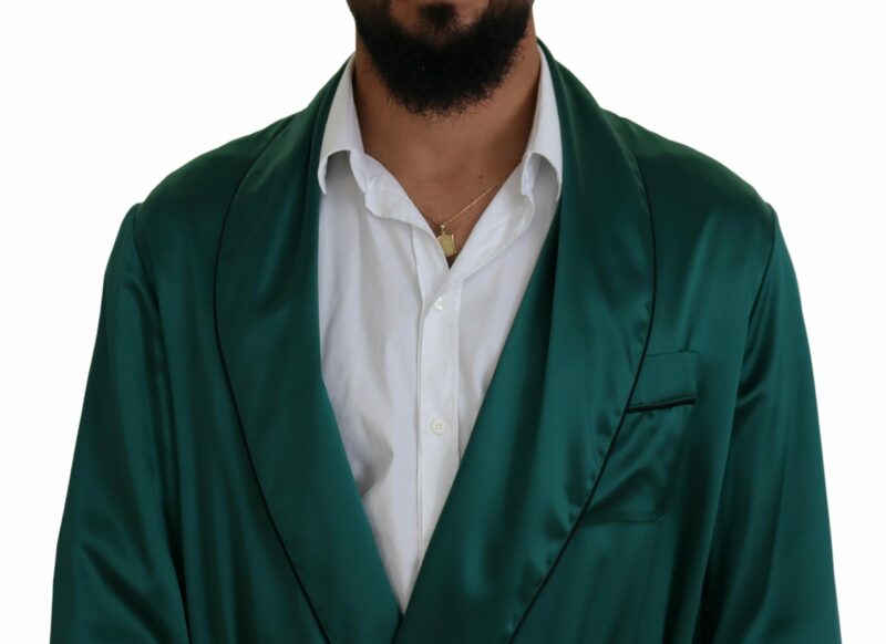 Dolce & Gabbana Elegant Silk Robe in Lush Green - Image 4