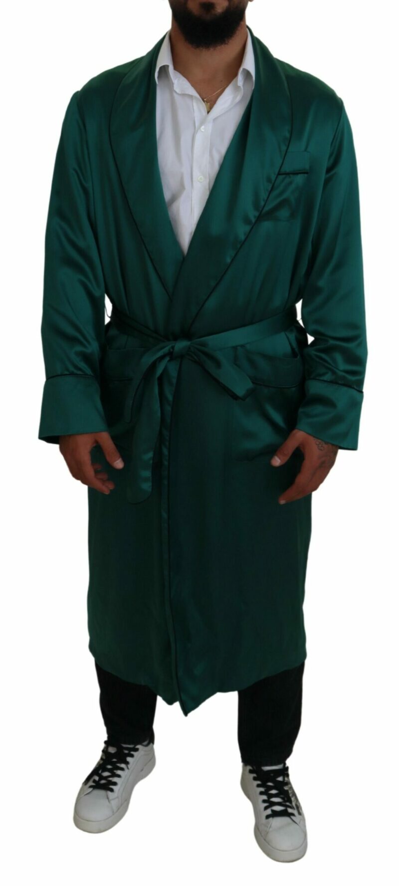 Dolce & Gabbana Elegant Silk Robe in Lush Green - Image 5