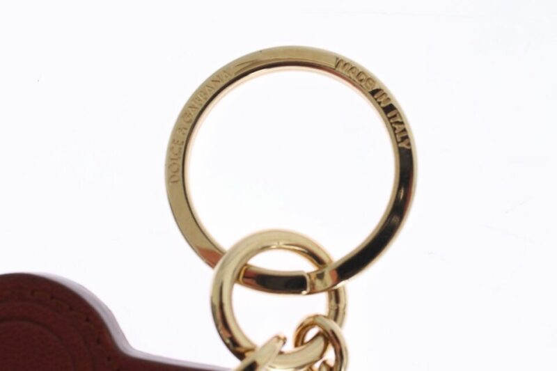 Dolce & Gabbana Elegant Brown Leather Keychain with Gold Detailing - Image 2