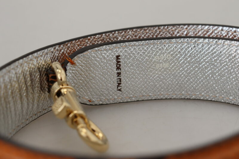 Dolce & Gabbana Chic Orange Leather Bag Strap with Gold-Tone Clasps - Image 3