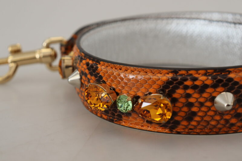 Dolce & Gabbana Chic Orange Leather Bag Strap with Gold-Tone Clasps - Image 4