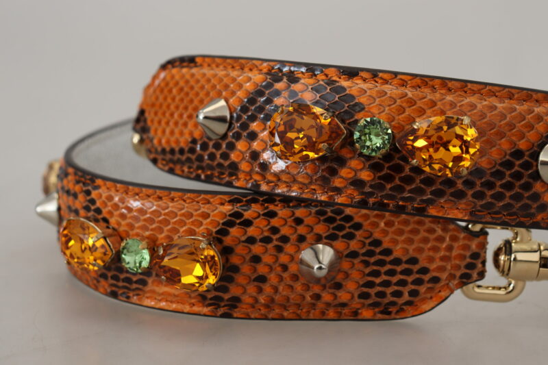Dolce & Gabbana Chic Orange Leather Bag Strap with Gold-Tone Clasps - Image 5