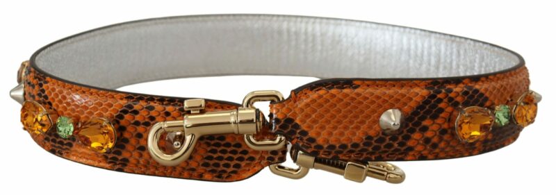 Dolce & Gabbana Chic Orange Leather Bag Strap with Gold-Tone Clasps - Image 2