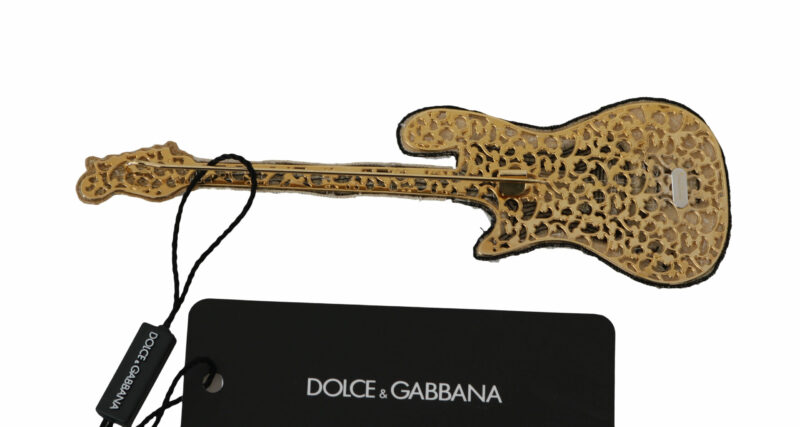 Dolce & Gabbana Gold Sequined Guitar Pin Brooch - Image 2