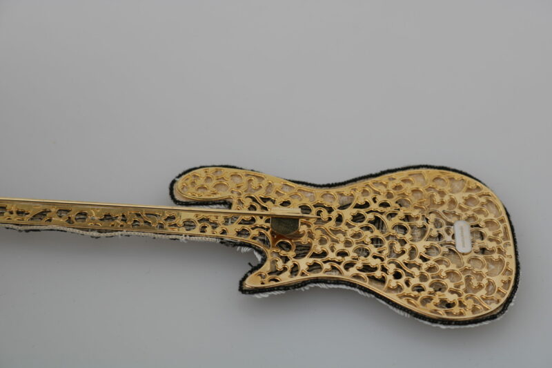 Dolce & Gabbana Gold Sequined Guitar Pin Brooch - Image 4