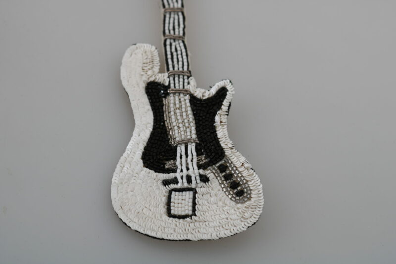 Dolce & Gabbana Gold Sequined Guitar Pin Brooch - Image 5