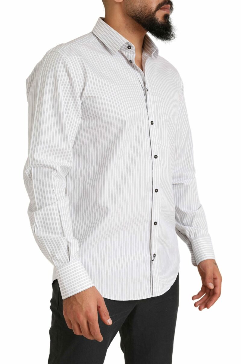 Dolce & Gabbana Elegant White Striped Cotton Dress Shirt - Image 2