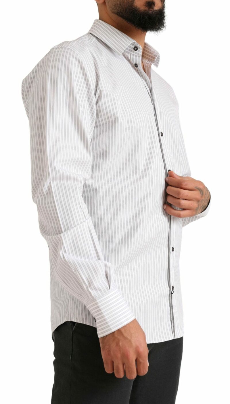 Dolce & Gabbana Elegant White Striped Cotton Dress Shirt - Image 4