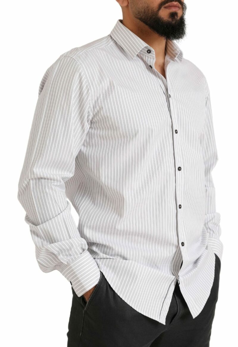 Dolce & Gabbana Elegant White Striped Cotton Dress Shirt - Image 5