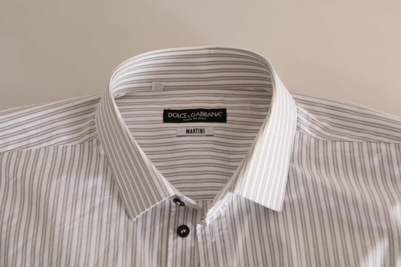 Dolce & Gabbana Elegant White Striped Cotton Dress Shirt - Image 6