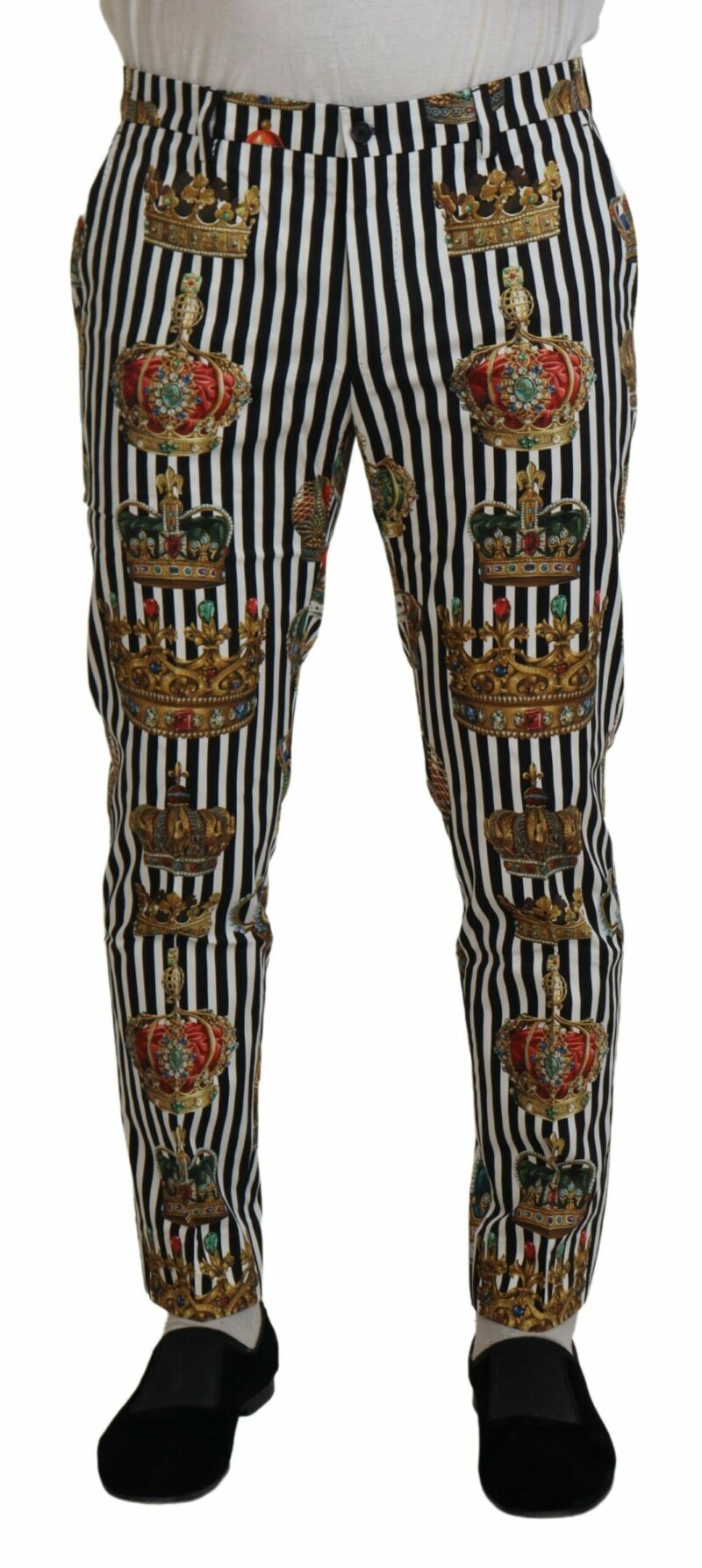 Dolce & Gabbana Elegant Gold Crown Stripe Chino Pants - Image 2