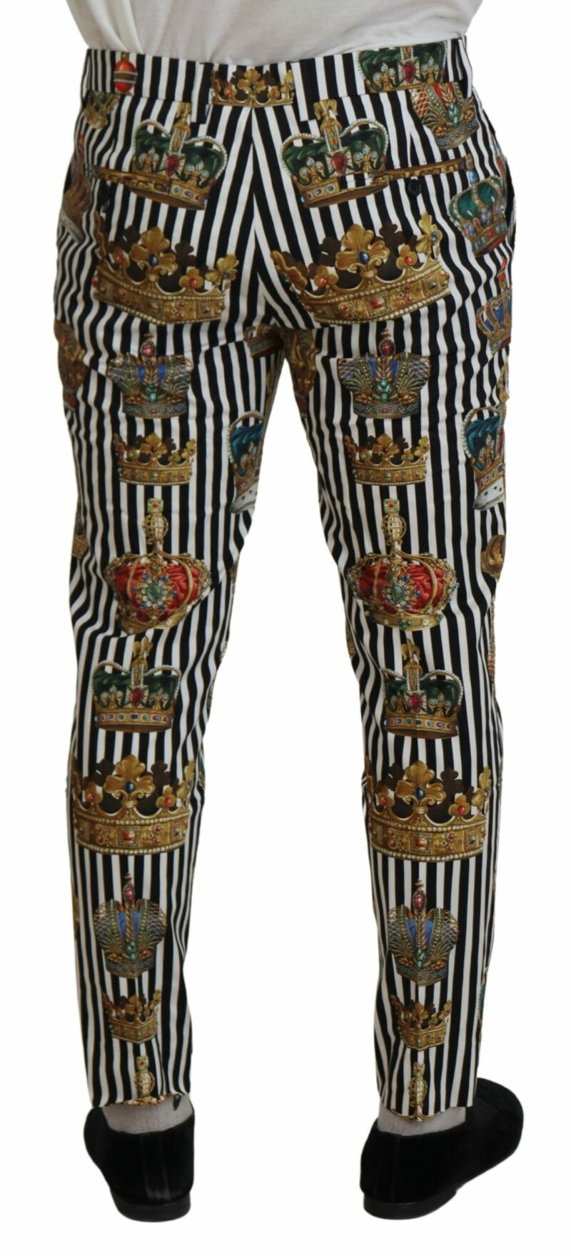 Dolce & Gabbana Elegant Gold Crown Stripe Chino Pants - Image 4
