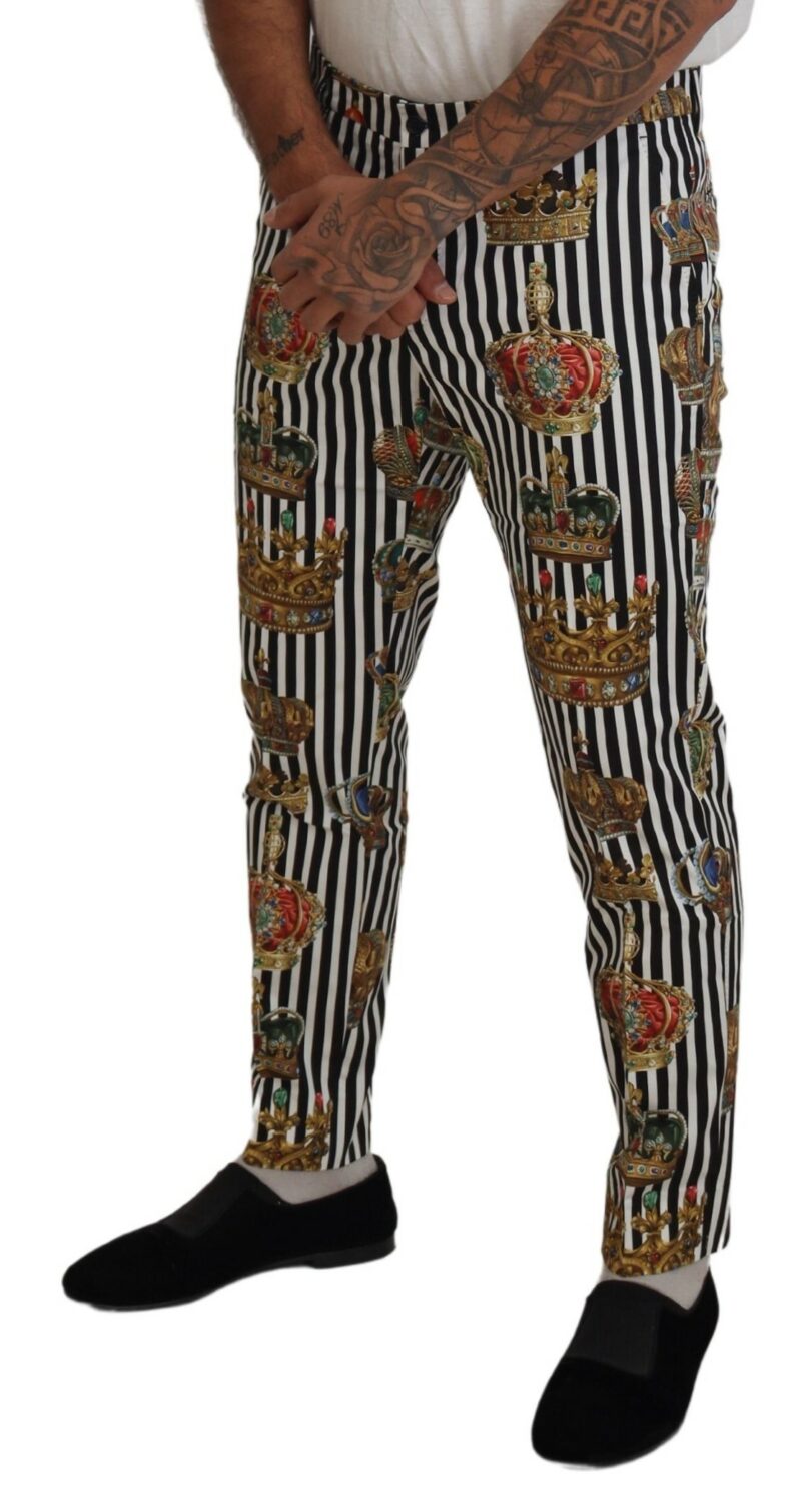 Dolce & Gabbana Elegant Gold Crown Stripe Chino Pants - Image 5