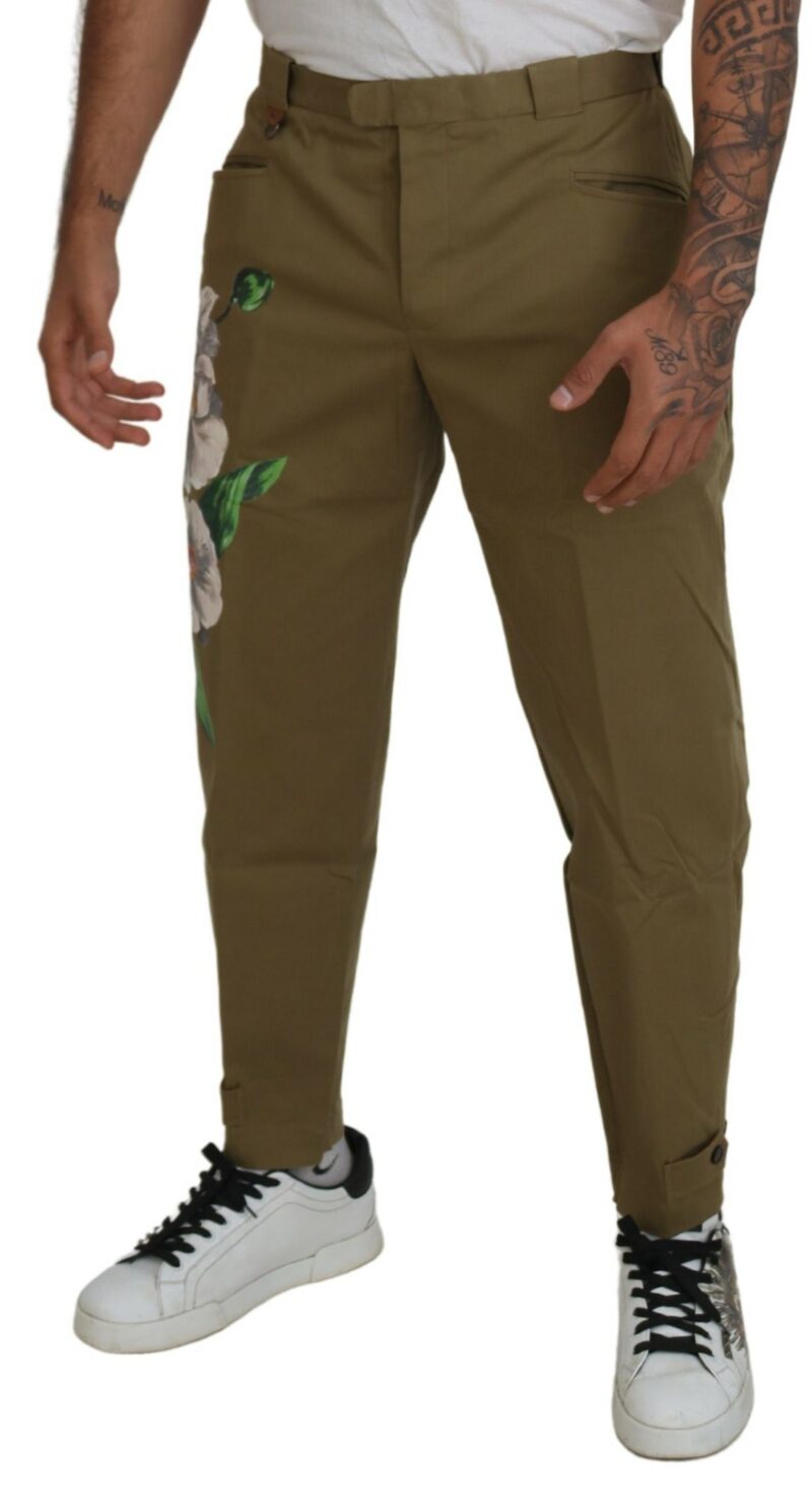 Dolce & Gabbana Exquisite Floral Beige Chino Pants - Image 4