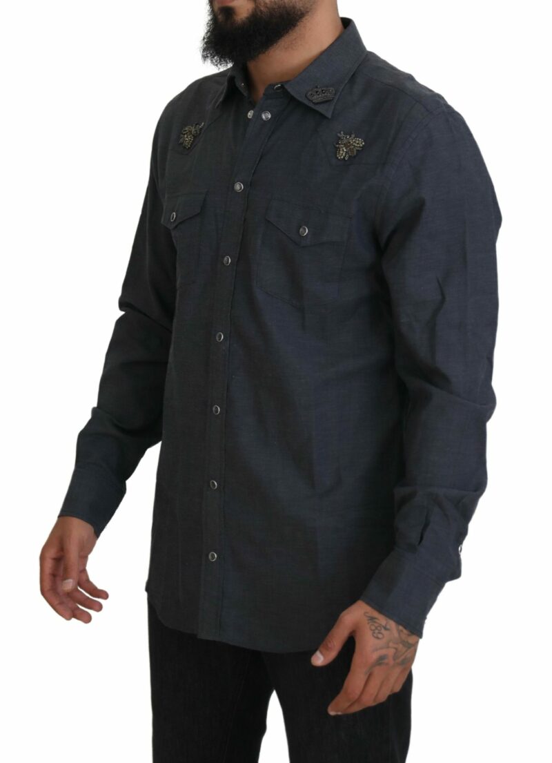 Dolce & Gabbana Elegant Slim-Fit Blue Denim Casual Shirt - Image 2