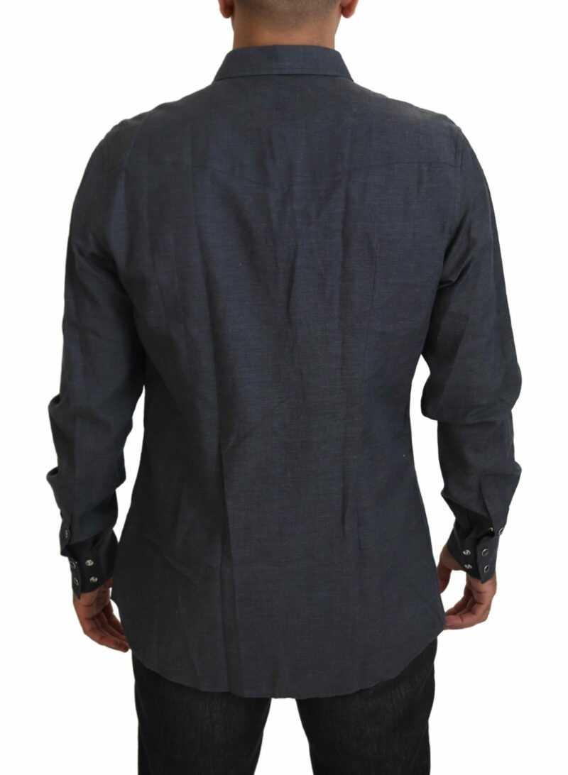 Dolce & Gabbana Elegant Slim-Fit Blue Denim Casual Shirt - Image 3